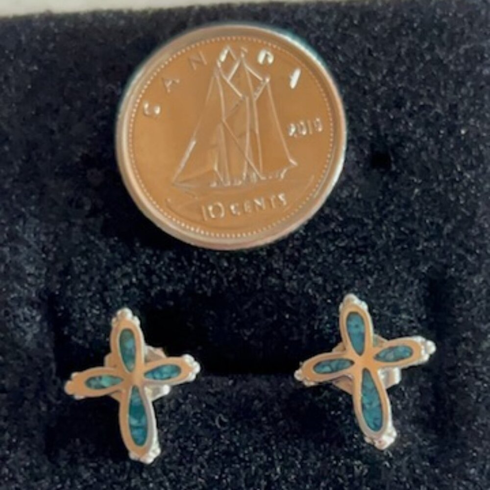 Blue Opal Sterling silver Cross pierced earrings